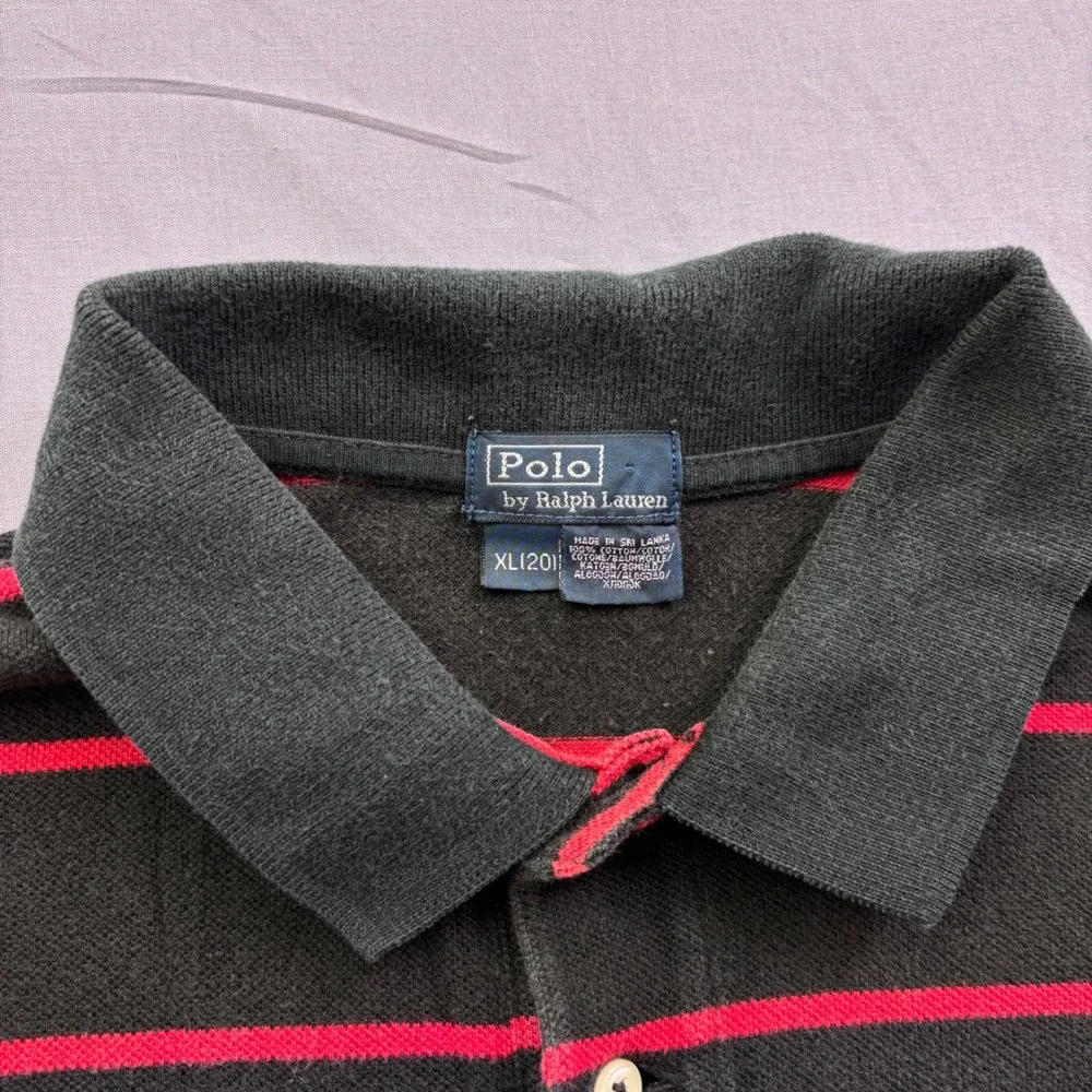 Polo Ralph Lauren Kids XL 18-20 Black Red Striped Cotton Pique Polo Shirt Preppy